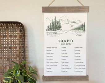ID State Park Checklist, Idaho Wall Art, Great Hiking Gifts To Check Off The Travels And Adventures