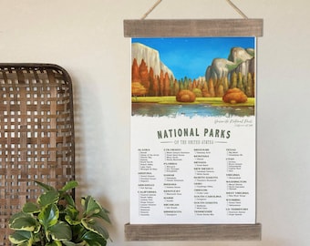 National Park Checklist Poster, Yosemite Wall Art Canvas, Hiking Gifts , RV Gifts, Camping Decor, NPS Travel  Bucket List