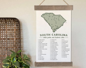 South Carolina State Park Checklist Map With Pen, SC Wall Art Hiking Gift, Check List Of The Travels And Adventures