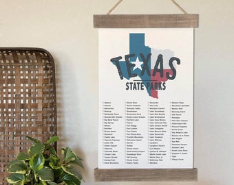 Texas State Park Checklist, TX Map Flag Wall Art With Pen Check List, Texas Gifts