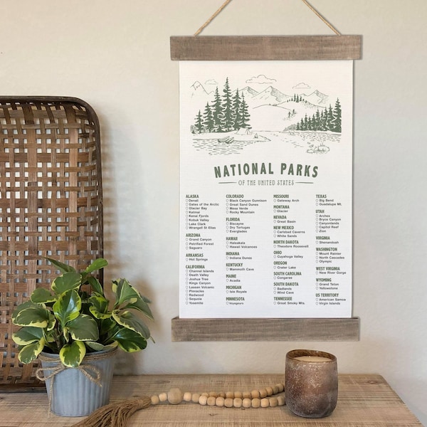 US National Park Checklist Poster Hanging Canvas And Print