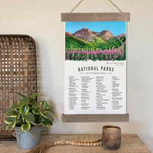 Glacier National Park Checklist Poster, Wall Art, US National Parks Check List Hanging Canvas