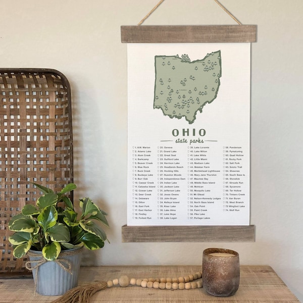 Ohio State Park Map, OH Wall Art State Park Checklist For Travels And Adventures