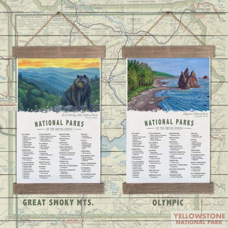 National Park Checklist Poster With Yellowstone Wall Art, Camping Decor To Check Off Your Adventures And Travels Of The 63 US National Parks image 7