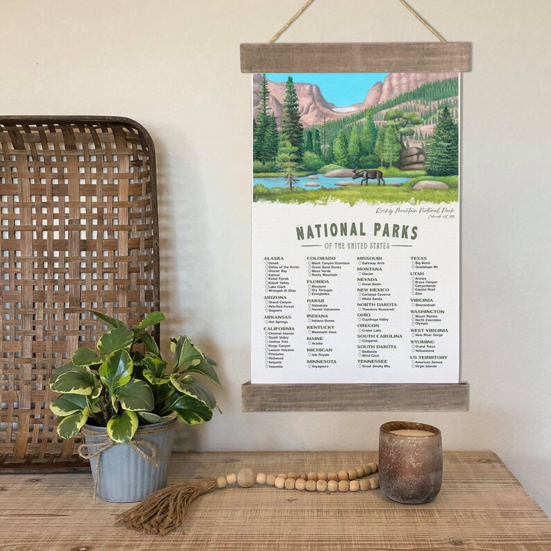 National Park Checklist Poster Wall Art, 63 National Parks Check List Canvas Hanging Canvas