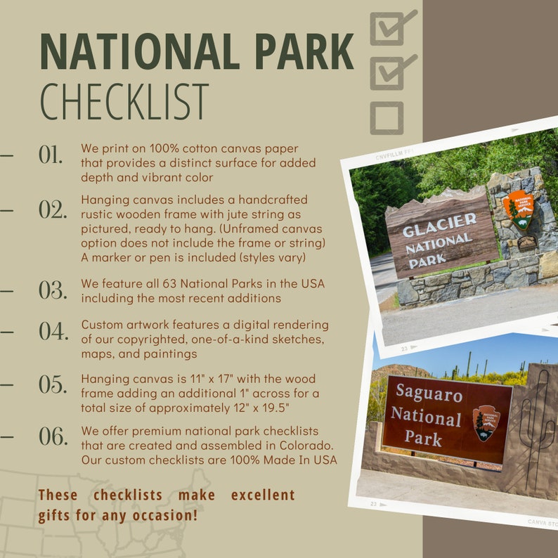 National Park Checklist Poster, Yosemite Wall Art Canvas, Hiking Gifts , RV Gifts, Camping Decor, NPS Travel Bucket List image 2