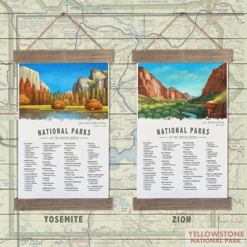 National Park Checklist Poster, Yosemite Wall Art Canvas, Hiking Gifts , RV Gifts, Camping Decor, NPS Travel Bucket List image 10