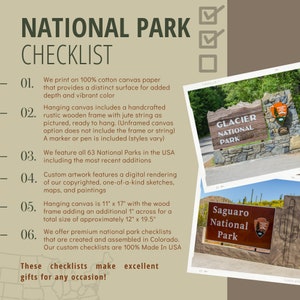 National Park Checklist Poster With Yellowstone Wall Art, Camping Decor To Check Off Your Adventures And Travels Of The 63 US National Parks image 2