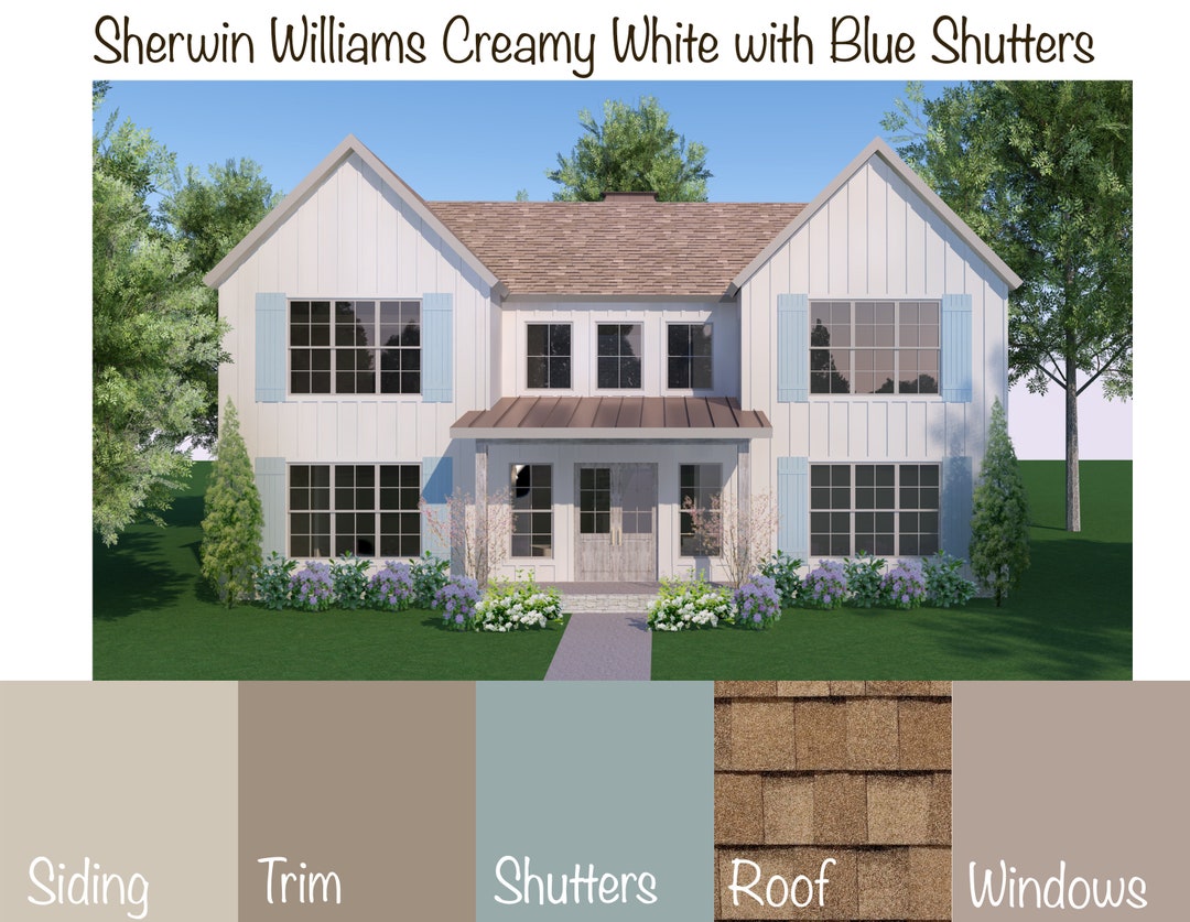 SHERWIN WILLIAMS Exterior Paint Creamy White With Blue Shutters Etsy Il 1080xN.4457614876 Ref7