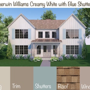 SHERWIN WILLIAMS Exterior Paint Creamy White with Blue Shutters