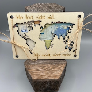 Holzkarte als Geldgeschenk / Geschenkkarte aus Holz /  Reise / Geldgeschenk Verpackung