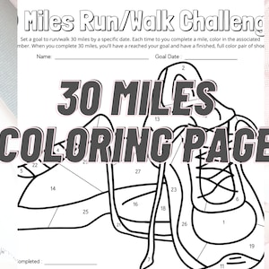 30 Miles Challenge Coloring Page | Walk/Run Goals 30 miles | shoes coloring page | Tracking Miles walked/run