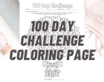 100 Day Challenge Coloring Page | 100 Day Goal | Flower Bouquet coloring page | Tracking 100 day challenge