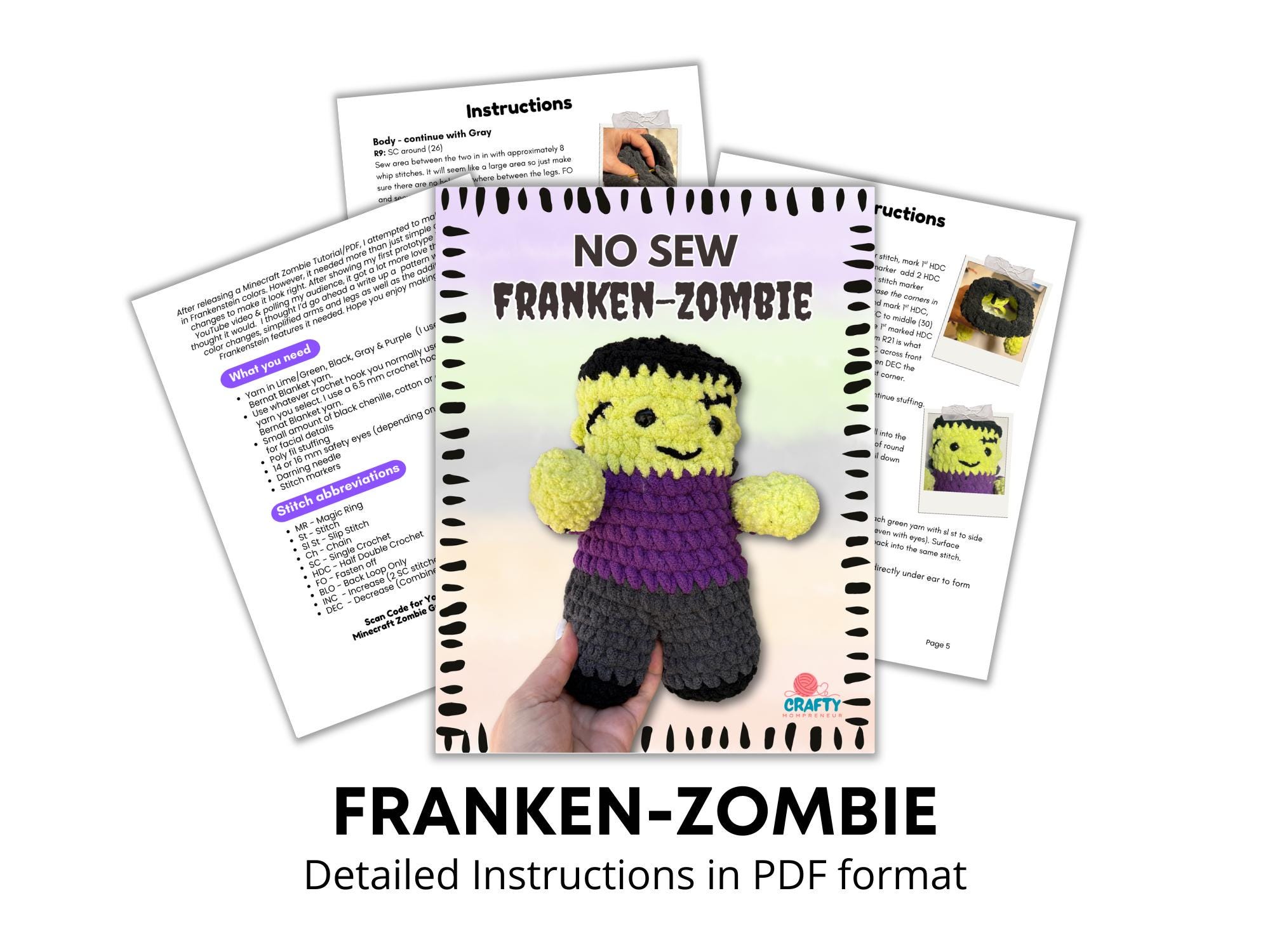 33 Horror Crochet Patterns for Spooky Decor, Gifts, and Creepy-Cute Makes 21 Franken Zombie Guy Pattern Halloween Zombie