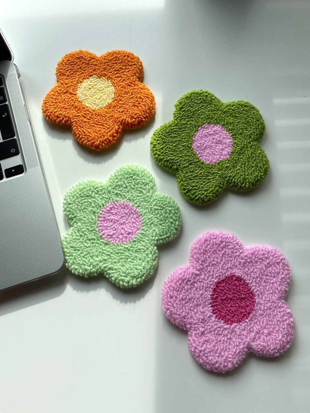 Punch Needle Coasters , Handmade Mug Rug , Drink Coasters , Trend Rug