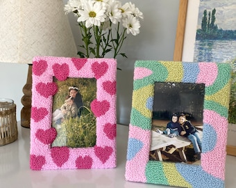 Unique Handmade Punch Needle Picture frame, 4x6 picture frame, Home Decor, Colorful Picture Frame, Gift