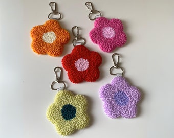 Punch Needle Keychain, Flower Keychain, Punch needle keyring, Car Charms, Bag Charm, Punch Needle Bag Charm