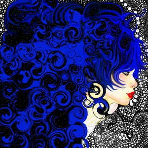 Starry Night the Goddess Astraia - Original work by artist LRUttich, a play on Van Gogh&#39;s Starry Night with bright blue swirls and stars