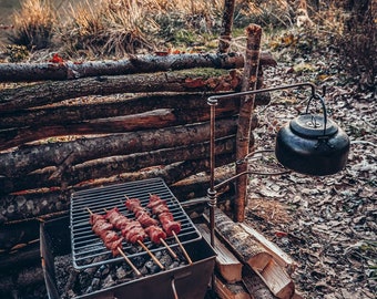 Big Bushcraft Grill with Beewaxed Canvas Carrying Bag - Grill is made out of 304 Stainless Steel, Valentine's Day Gift for Camp Lovers