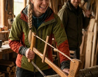 Zweedse grote boogzaag: handgemaakte originele kastanje-boekzaag. Bushcraft, buiten, bos, zaagblad, boogzaag, cadeau.