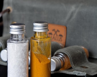 Beeswaxed Canvas Spice Kit, Easy to Carry - Bushcraft , camping, outdoors, kitchen, organiser, cooking, utensil