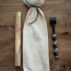 24mm(1&#39;&#39;) Pocket Auger with Canvas Case and Wood - Bushcraft, Camping, Drill, Handtools, Woodsman, Survival, Bowsaw,