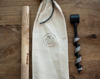 24mm(1'') Pocket Auger with Canvas Case and Wood - Bushcraft, Camping, Drill, Handtools, Woodsman, Survival, Bowsaw,