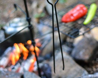 Hand Forged Long Tongs 35 cm (14'') Grabber, Grill Tool, Campfire, Fireplace Tool, Fire Pit, Cooking Tong, Bushcraft,