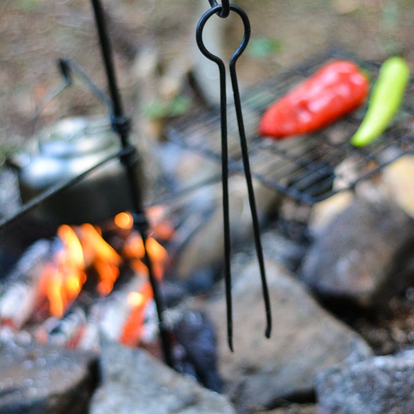 Hand Forged Long Tongs 35 cm (14'') Grabber, Grill Tool, Campfire, Fireplace Tool, Fire Pit, Cooking Tong, Bushcraft,