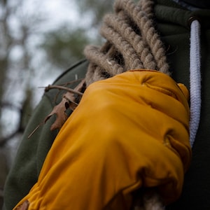 Bushcraft Genuine Calf Leather Gloves - Durable and Long Lasting, Useful Camping Tool, Outdoors, Prepper, Yellow Gloves