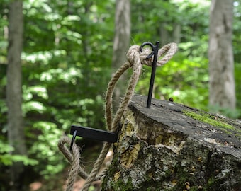 Timber and Log Carrier and Splitter Hand Forged Nails and Hooks + Jute Rope. Bushcraft, Woods, Lumberjack, Camping,