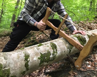 Swedish Large Bow Saw - Handmade Original Chestnut Bucksaw. Bushcraft, Outdoors, Woods, Sawblade, Bowsaw, Gift. Valentine's Day Gift