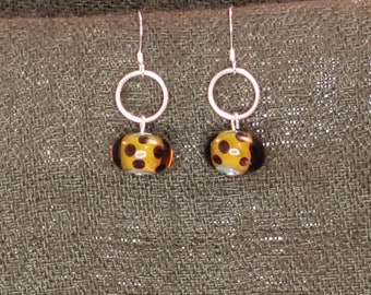 Lampwork glass bead with sterling silver hoop and French hook earrings