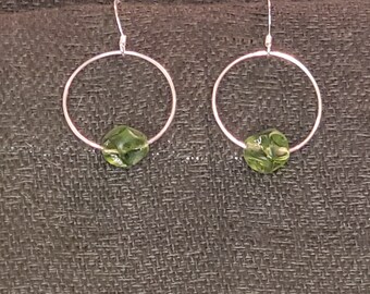 Vintage glass bead and sterling silver hoop, French hook earrings