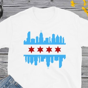 Chicago Flag Skyline, Chicago City T-Shirt, Chicago Skyline tee, Chicago Lover Gift, Chicago Illinois gift, Short-Sleeve Unisex T-Shirt