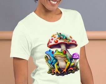 Colorful Frogs shirt, Vintage Mushroom Shirt, Frog Shirt, Magic Mushroom Shirt, Cottagecore Clothing