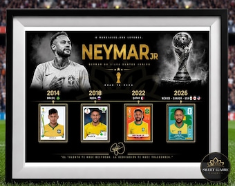 Cromos de la Copa del Mundo Neymar cuadro Editable CR7 Deluxe XL / Póster de Neymar PNG / Cronología de 4 Copas del Mundo / Arte mural de Neymar Canva Editable