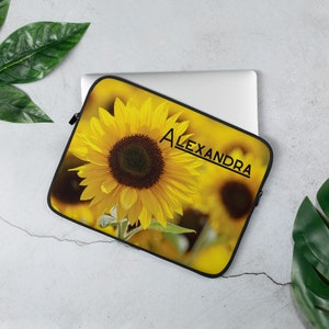 Laptophoes met aangepaste naam, gepersonaliseerde laptophoes, Sunflowers aangepaste MacBook Pro-hoes, laptoptas 13 15 inch, laptophoes laptophoes