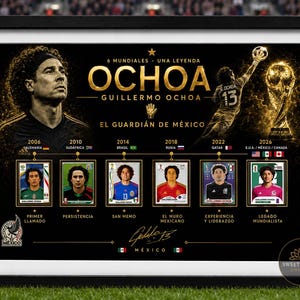Memo Ochoa World Cup Poster Template Deluxe XL | Memo Ochoa Editable Canva| 6 World Cups Legend | Mexico Soccer Art| Ochoa Futbol mexicano