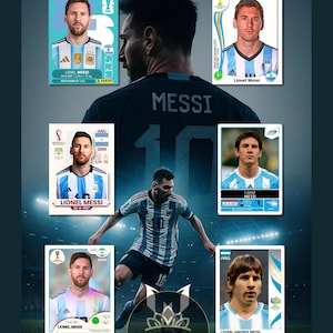 Paquete de plantillas Canva de Cromos Messi y Ronaldo para la última Copa del Mundo / Póster de Lionel Messi para la Copa del Mundo / Cromos de fútbol editables