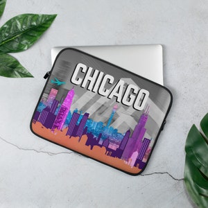 Vintage Chicago Illinois, Skyline Chicago, Illinois Lover, I Love America, Downtown Chicago, Macbook Cover,  Laptop Sleeve