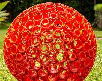 Garden Sculptures/Metal sculpture/Handcrafted/sephere sculpture/Yard sculptures/Outdoor sculpture/red Orb/steel sculpture