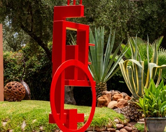 Yard sculpture/statue/steel sculpture/red sculptures/Garden sculpture/outdoor sculpture/metal sculptures/handmade sculpture/abstract statue