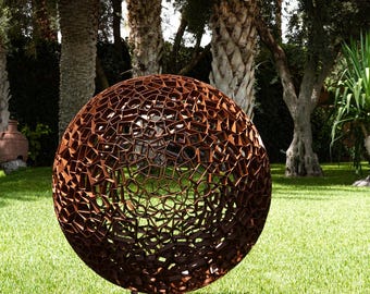 Garden Sculptures/rustic sculpture/Handcrafted/Handmade sculpture/Yard sculptures/Outdoor sculpture/exterior sculpture/steel sphere /sphere