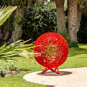 Sphere sculpture-metal sculpture-steel sculpture-handmade sculpture-yard sculpture-outdoor sculpture-garden sculpture-sculpture-red orb