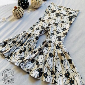 Ghosts & Flowers Halloween Baby and Toddler Bell Bottoms | White, Blue, Grey, Orange | Toddler Halloween Outfit | Spooky Babe | Flared Pants