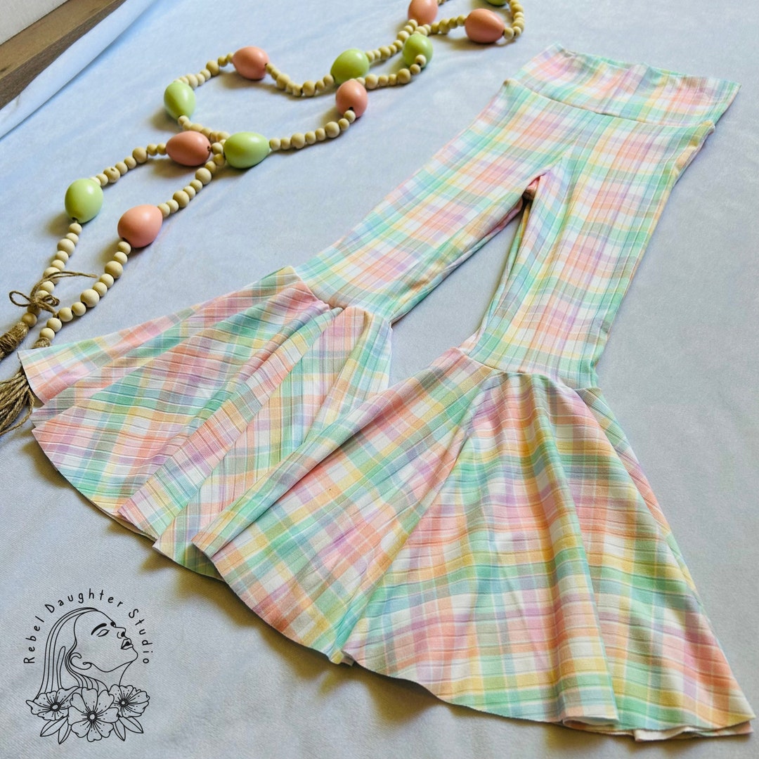 Spring Pastel Plaid Baby Bell Bottoms | Toddler Easter Bell Bottoms ...