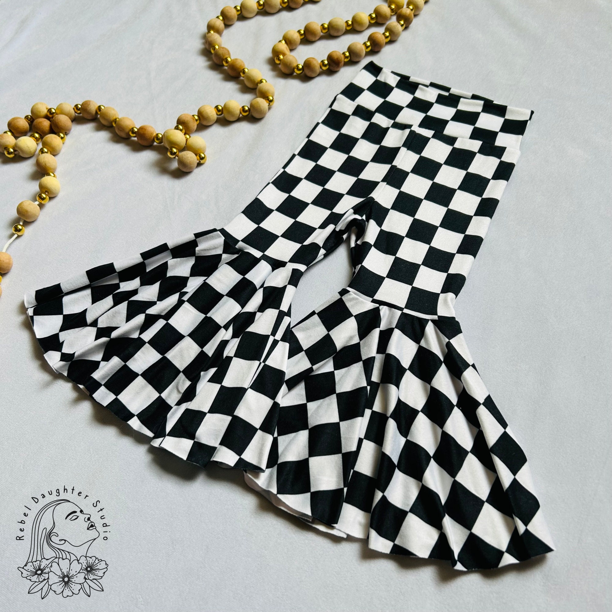  PIOKNGY Black White Race Checkered Flag High Waist