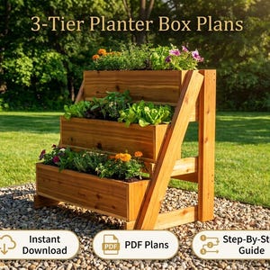 Planos para jardinera de 3 niveles en PDF / Guía de construcción de carpintería para bricolaje / Soporte para plantas de jardín vertical de varios niveles imagen 6