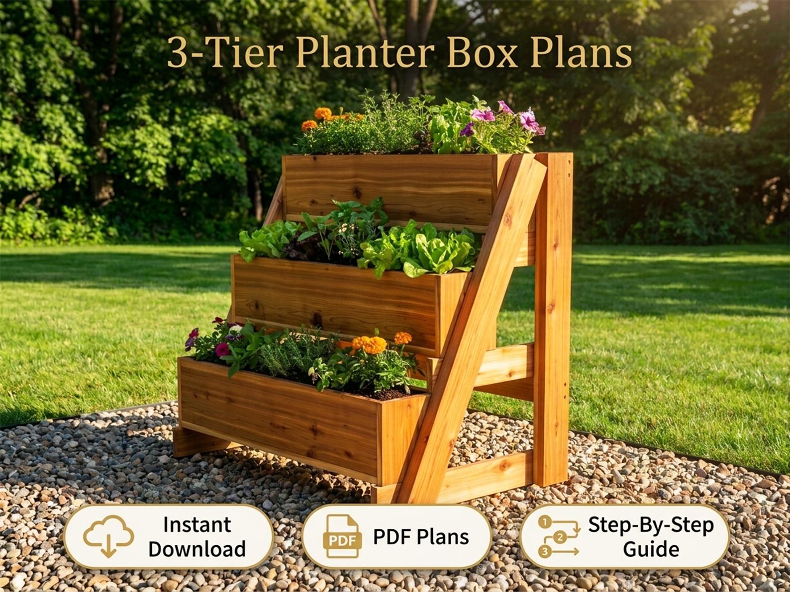 3-tier Planter Box Plans PDF | DIY Woodworking Build Guide | Vertical ...